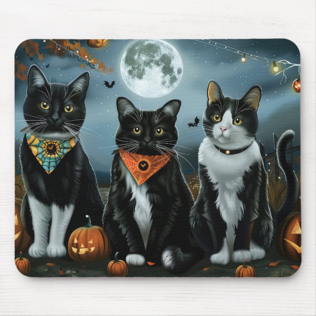Tapis De Souris Tuxedo Chat Halloween Éffrayant (Devant)