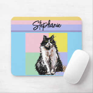 Tapis De Souris Tuxedo Chat Pastel Couleurs Rose Girls Nom