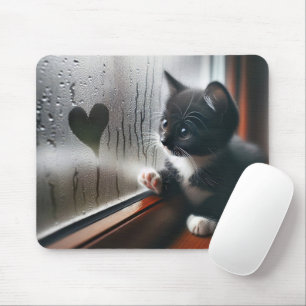 Tapis De Souris Tuxedo Kitten avec un coeur de fenêtre