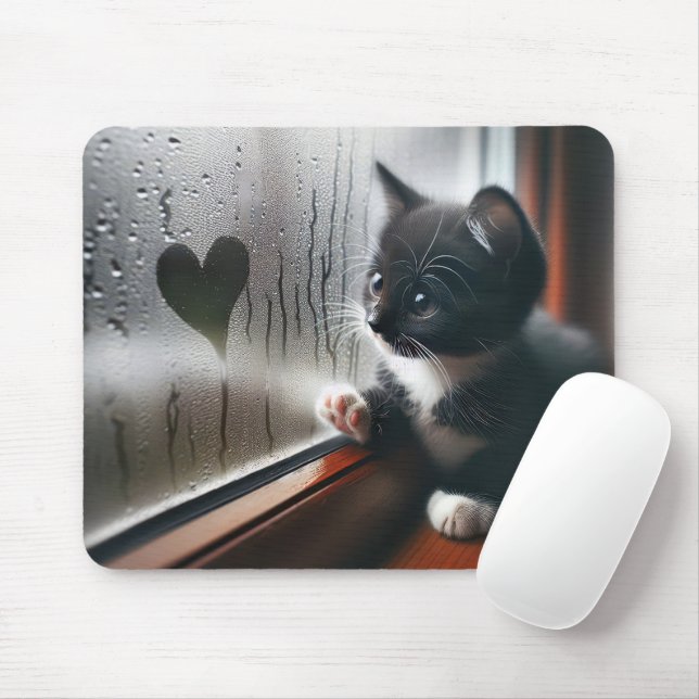 Tapis De Souris Tuxedo Kitten avec un coeur de fenêtre (Avec souris)