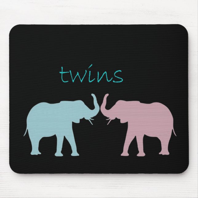 Tapis De Souris Twin Elephant Rose Et Bleu (Devant)