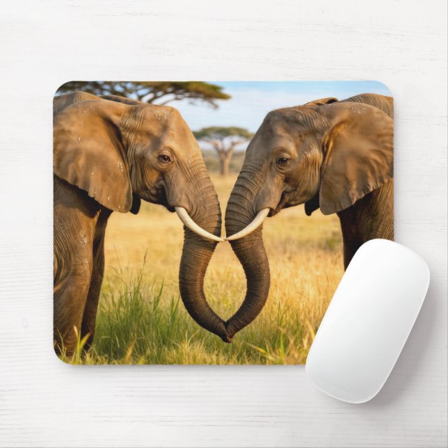 Tapis De Souris Two African Elephants In Savannah Grass (Avec souris)