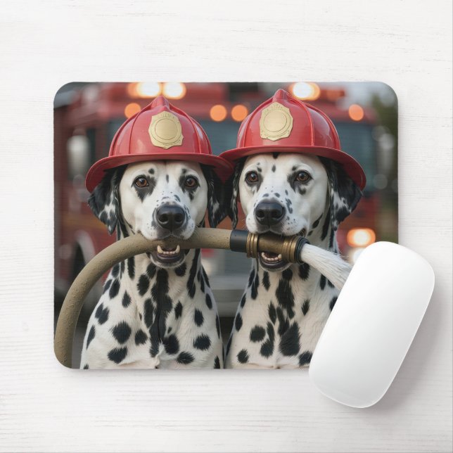 Tapis De Souris Two Dalmatian Dogs Holding a Fireman Hose (Avec souris)