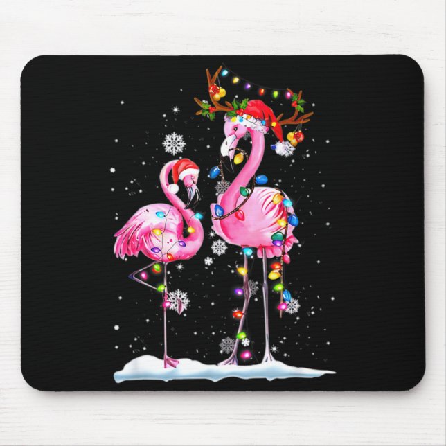 Tapis De Souris Two Flamingo With Santa Hat And Lights Merry Chris (Devant)