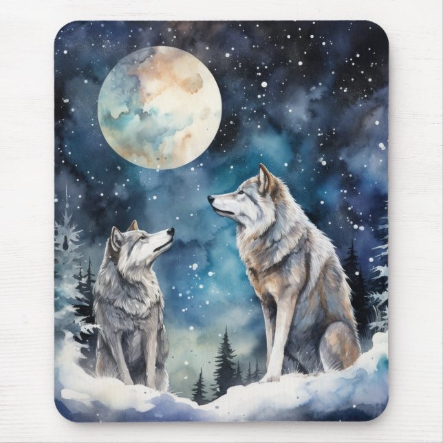 Tapis De Souris Two Wolves in Winter (Devant)