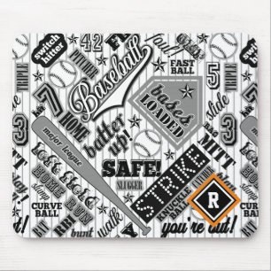 Tapis De Souris Typographie de baseball Black White Stripes ID770