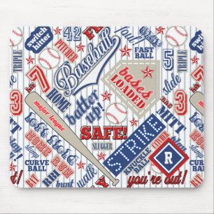 Tapis De Souris Typographie de baseball Rouge Blanc Bleu Bleu Trap