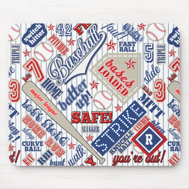 Tapis De Souris Typographie de baseball Rouge Blanc Bleu Bleu Trap (Devant)