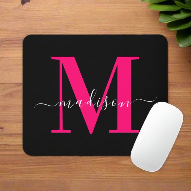 Tapis De Souris Typographie initiale de monogramme rose vif pour f (Créateur téléchargé)