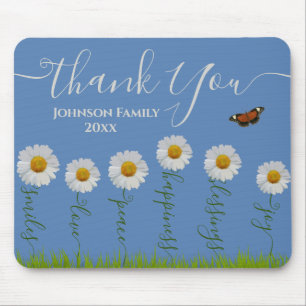 Tapis De Souris Typographie moderne de Merci Floral Blue Daisy