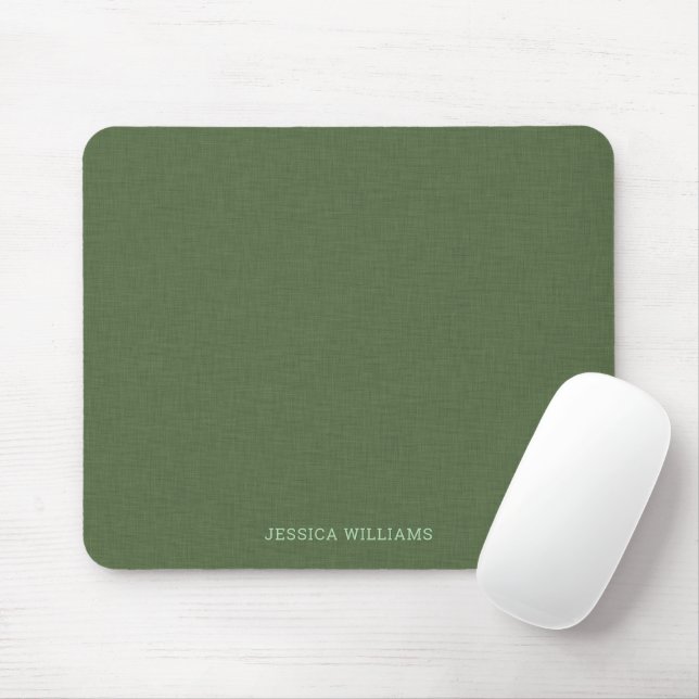 Tapis De Souris Typographie personnalisable en lin vert forêt (Avec souris)