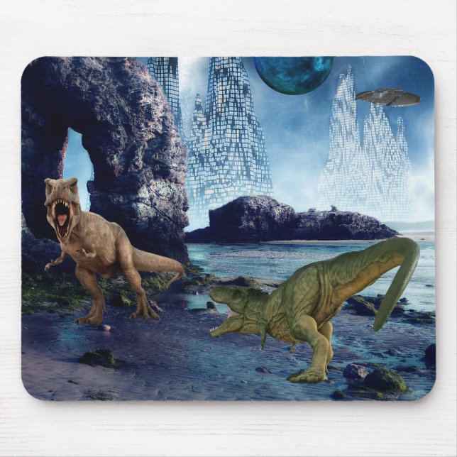 Tapis De Souris Tyrannosaurus T-Rex Combat de dinosaures sur une p (Devant)