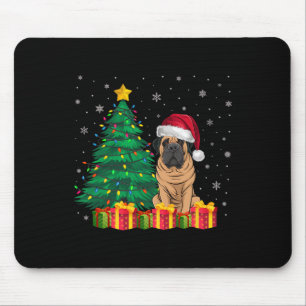 Tapis De Souris Ugly Mastiff Santa Hat lumières de Noël Amoureux d