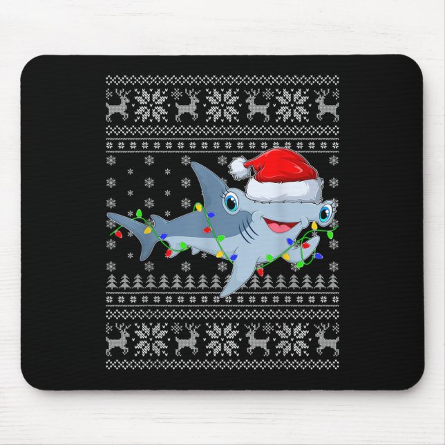 Tapis De Souris Ugly Sweater Xmas Lights Santa Hammerhead Shark Ch (Devant)