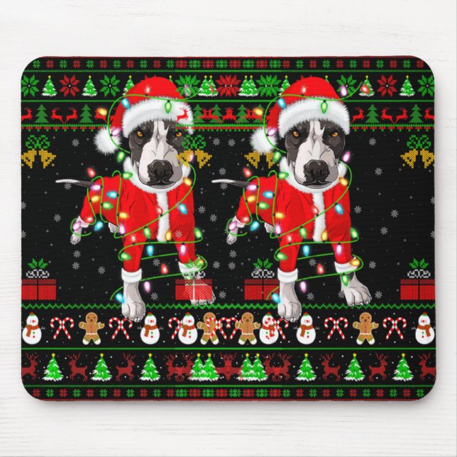 Tapis De Souris Ugly Xmas Lights Santa Tbull Dog Christmas T Shirt (Devant)
