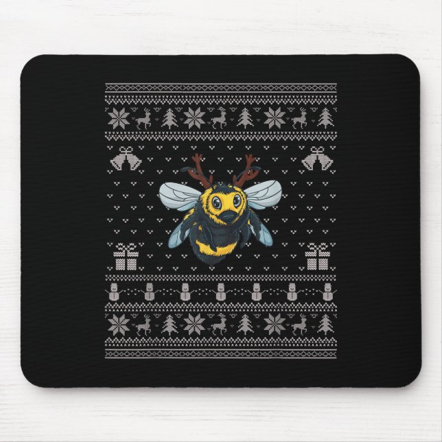 Tapis De Souris Ugly Xmas Sweater Style Bumble Bee Reindeer Christ (Devant)
