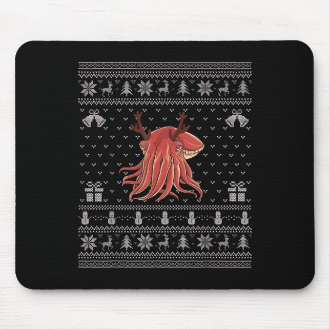 Tapis De Souris Ugly Xmas Sweater Style Cuttlefish Reindeer Christ (Devant)