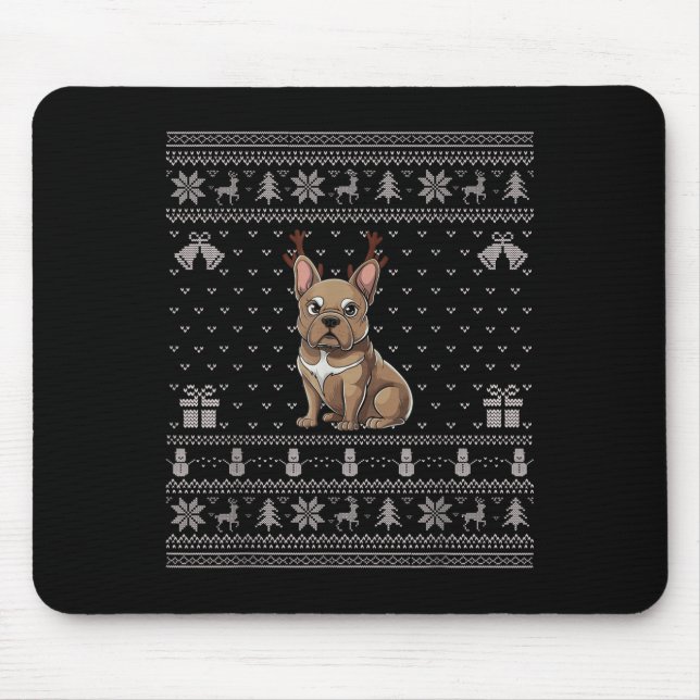 Tapis De Souris Ugly Xmas Sweater Style Frenchie Dog Reindeer Chri (Devant)