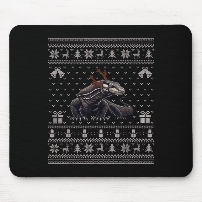 Tapis De Souris Ugly Xmas Sweater Style Komodo Dragon Reindeer Chr (Devant)