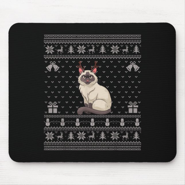 Tapis De Souris Ugly Xmas Sweater Style Siamese Cat Reindeer Chris (Devant)