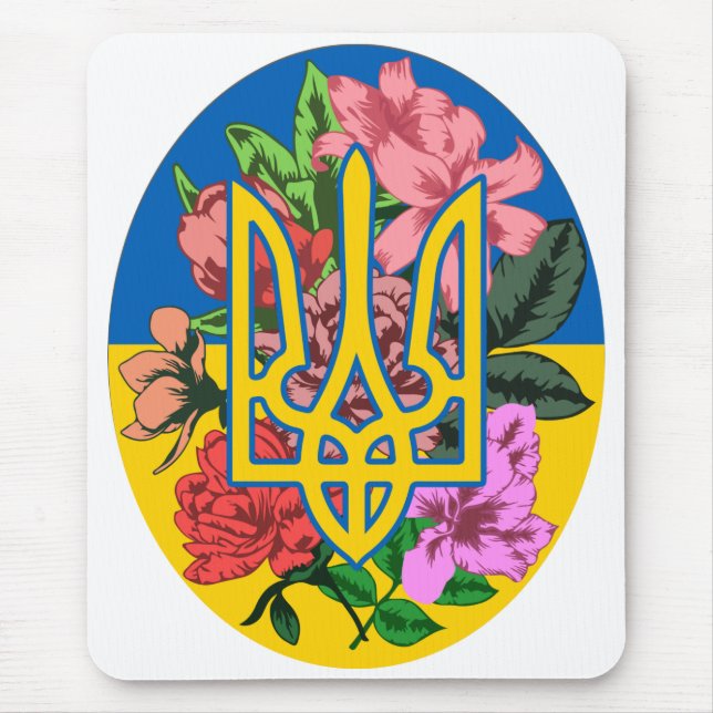 Tapis De Souris Ukrainian trident and flag of Ukraine with flowers (Devant)