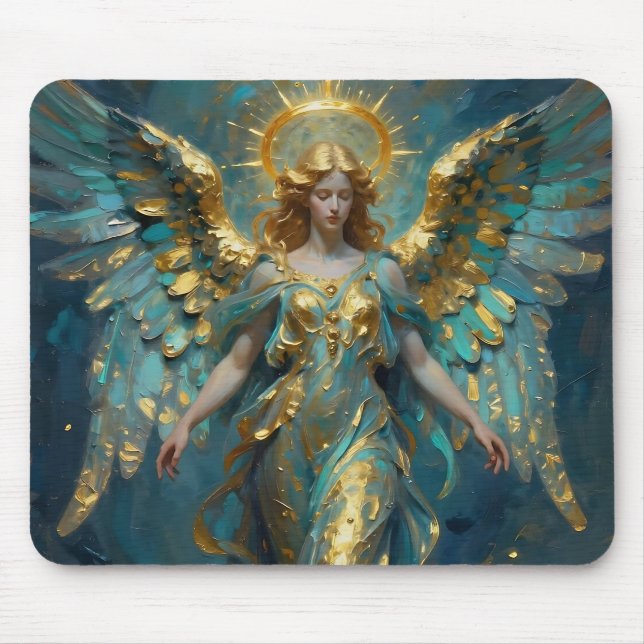 Tapis De Souris Un bel ange en or et turquoise (Devant)