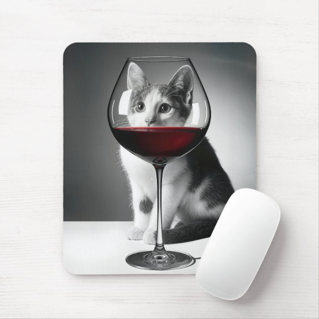 Tapis De Souris Un chaton qui regarde à travers un verre à vin (Avec souris)