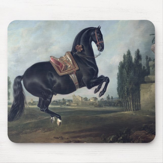 Tapis De Souris Un cheval noir exécutant le Courbette (Devant)