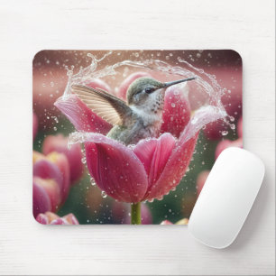Tapis De Souris Un colibri se balançant dans une tulipe