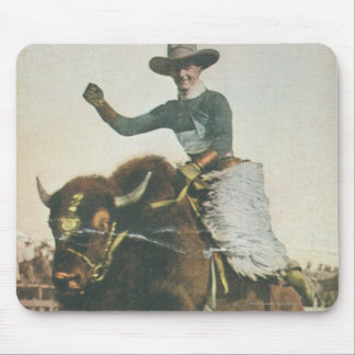 Tapis De Souris Un cowboy heureux sur Buffalo s'opposant