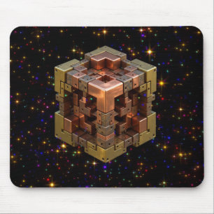 Tapis De Souris Un cube fractal métallique avec des explosions d'é