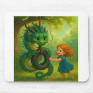 Tapis De Souris Un Dragon Bébé Asiatique Vert avec Imaginaire des