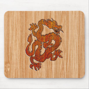 Tapis De Souris Un dragon rouge sur Bambou comme