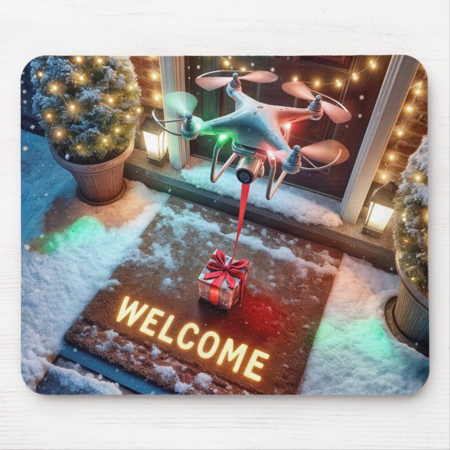 Tapis De Souris Un drone livre un cadeau de Noël (Devant)