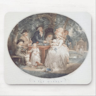 Tapis De Souris Un jardin de thé, gravure de pointillé de couleu
