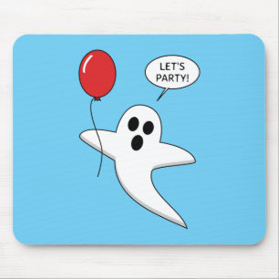 Tapis De Souris Un joli fantôme de dessin animé avec un ballon rou