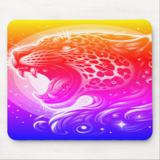 Tapis De Souris Un léopard tacheté rouge rose bleu jaune + violet