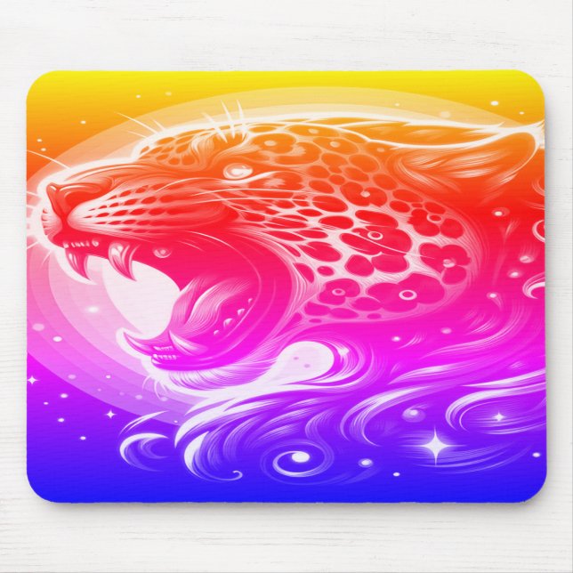 Tapis De Souris Un léopard tacheté rouge rose bleu jaune + violet (Devant)