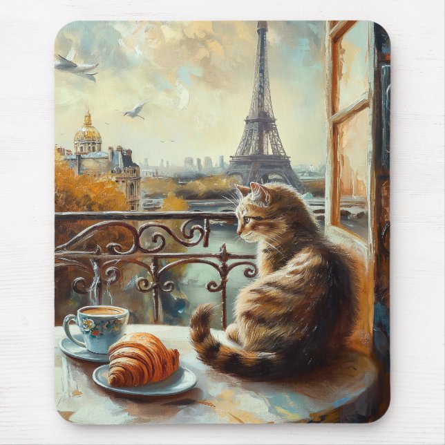 Tapis De Souris Un matin à Paris | Chat au gingembre dans un café (Devant)