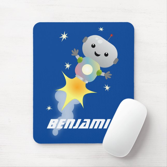 Tapis De Souris Un mignon robot volant dans l'espace dessin animé (Avec souris)