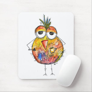 Tapis De Souris Un Oiseau Whimsical Boire Du Café