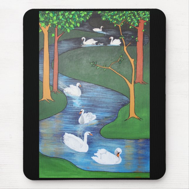Tapis De Souris Un troupeau de sept cygnes-une natation (Devant)