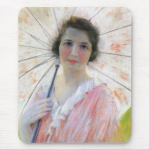 Tapis De Souris Une dame en robe rose avec un parasol (Robert Reid