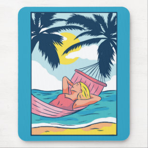 Tapis De Souris Une femme dans un hamac à la plage