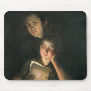 Tapis De Souris Une fille lisant une lettre par lueur d'une bougie