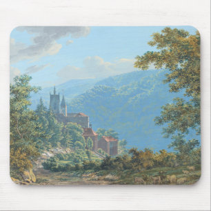 Tapis De Souris Une forteresse dans un paysage de montagne à Sunri