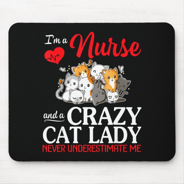 Tapis De Souris Une infirmière et une folle dame de chat heureuse  (Devant)