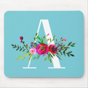 Tapis De Souris Une initiale de monogramme floral de lettre de cou