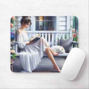 Tapis De Souris Une Jeune Femme Lit Un Livre