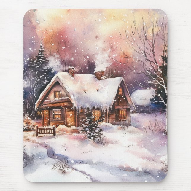 Tapis De Souris Une maisonnette confortable en hiver (Devant)